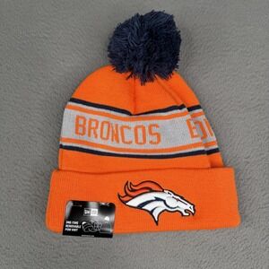 Denver Broncos Hat Beanie Knit Pom Mens One Size Orange NFL Football New Era